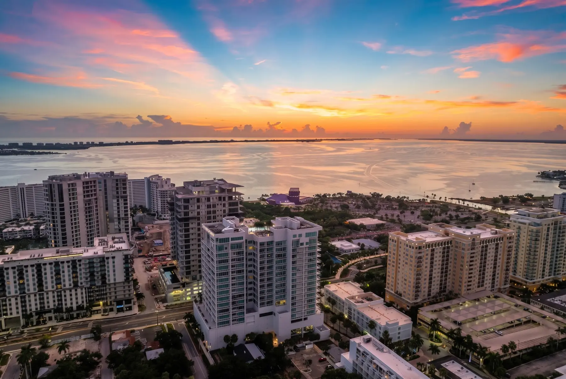 Sunset across Sarasota Bay and downtown
